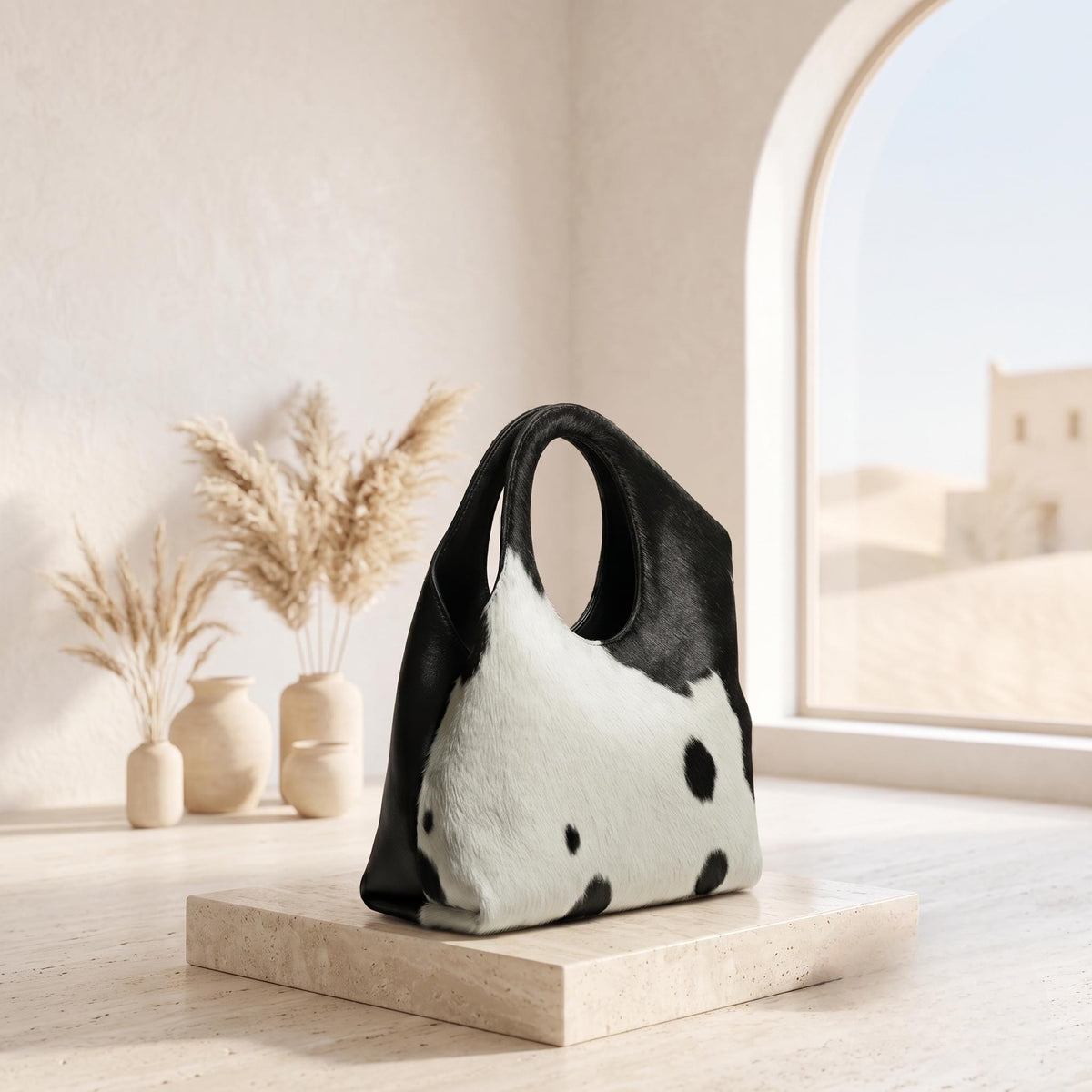 Natural White & Black Spotted Hair-On Cowhide Leather Bag