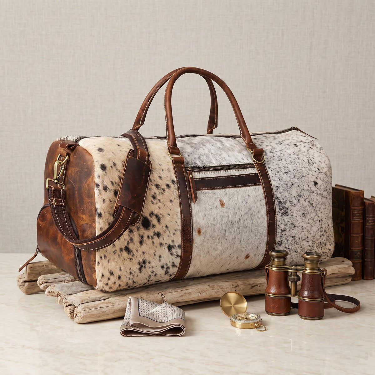 Handcrafted Cowhide & Full-Grain Leather Duffel Bag | Unique Western Weekender