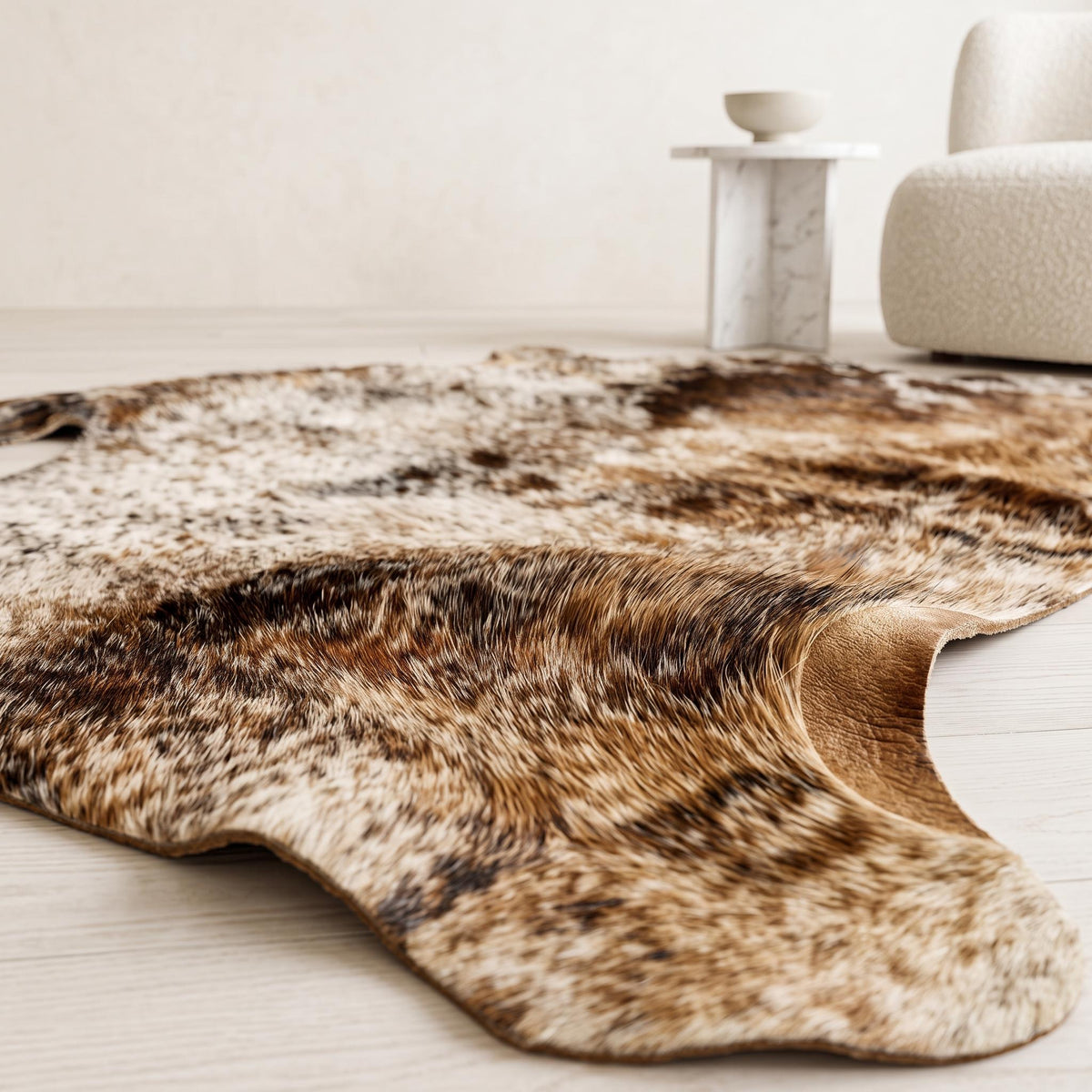Natural Tan Brown Speckled Cowhide Rug – Handmade Hair-On Cow Skin Area Rug