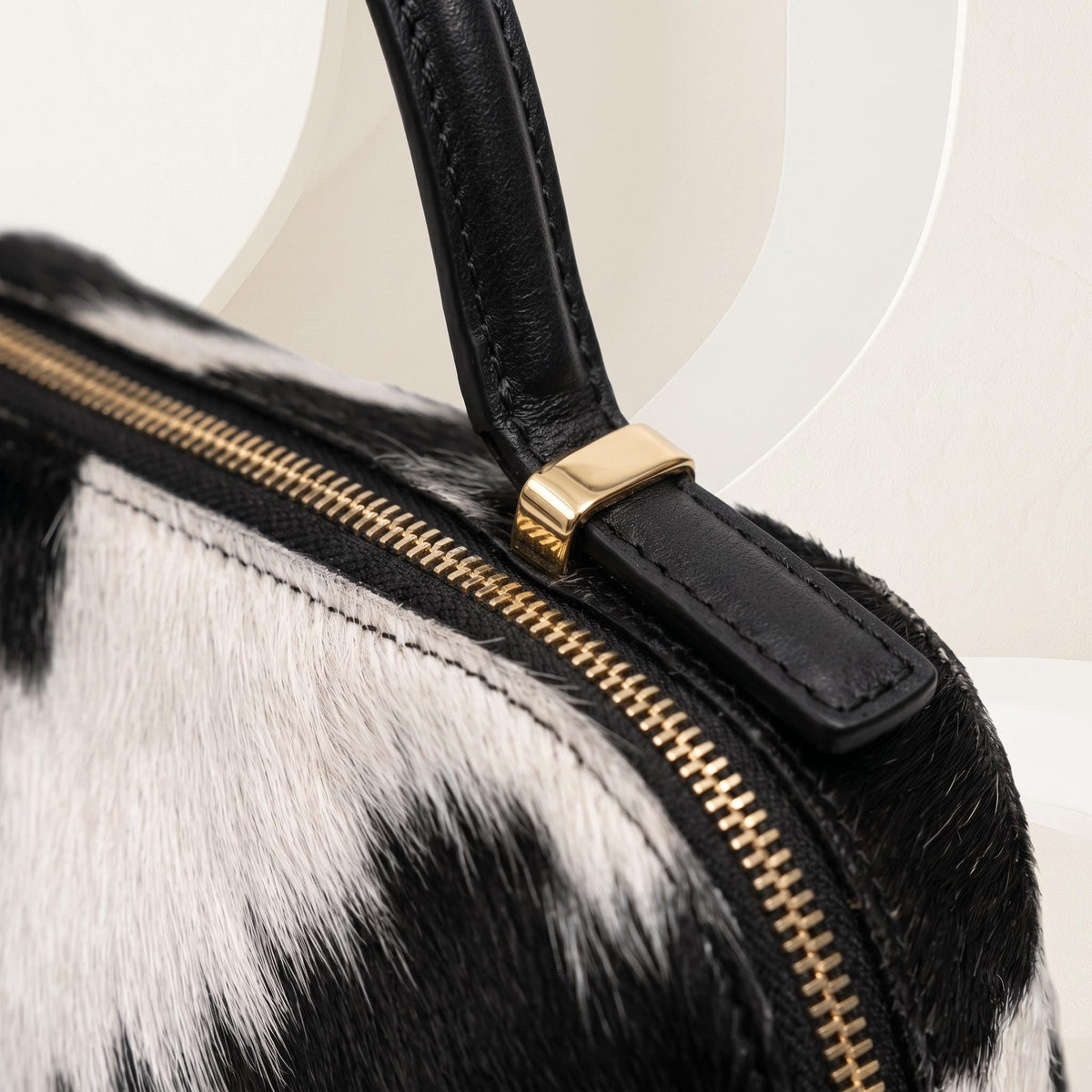 Natural Black & White Hair-On Cowhide Leather Handbag