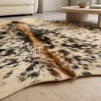 Natural Speckled Tan Brown & White Cowhide Rug – Handmade Hair-On Cow Skin Area Rug