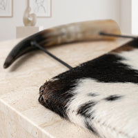 Natural Black & White Hair-On Cowhide Leather Bag with Authentic Horn Handle