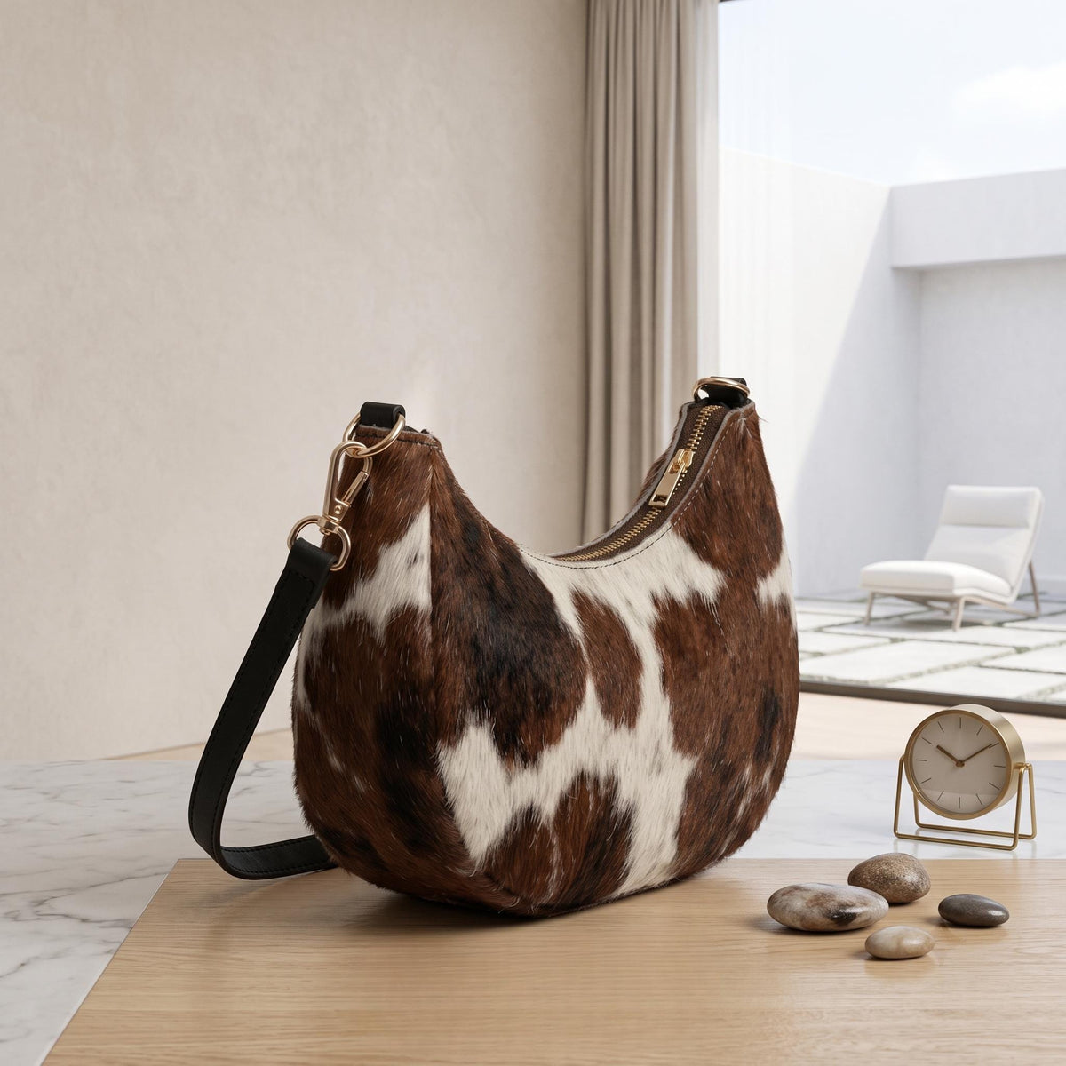 Natural Brown & White Hair-On Cowhide Leather Bag