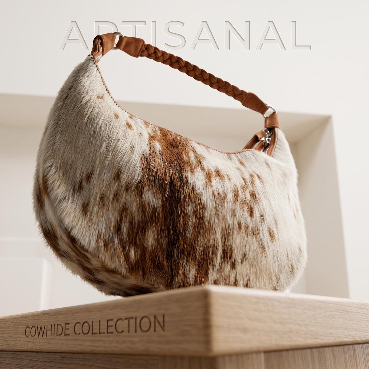 Natural Tan Brown & White Speckled Hair-On Cowhide Leather Shoulder Bag