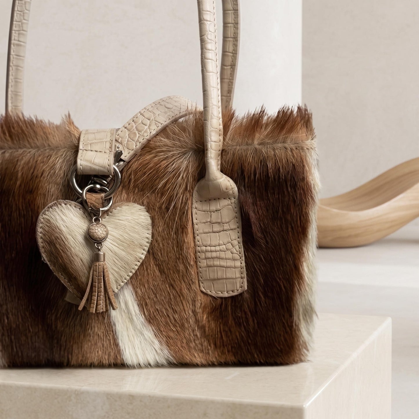 Natural Tan Brown Hair-On Cowhide Leather Tote Bag