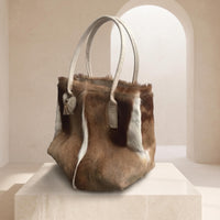 Natural Tan Brown Hair-On Cowhide Leather Tote Bag