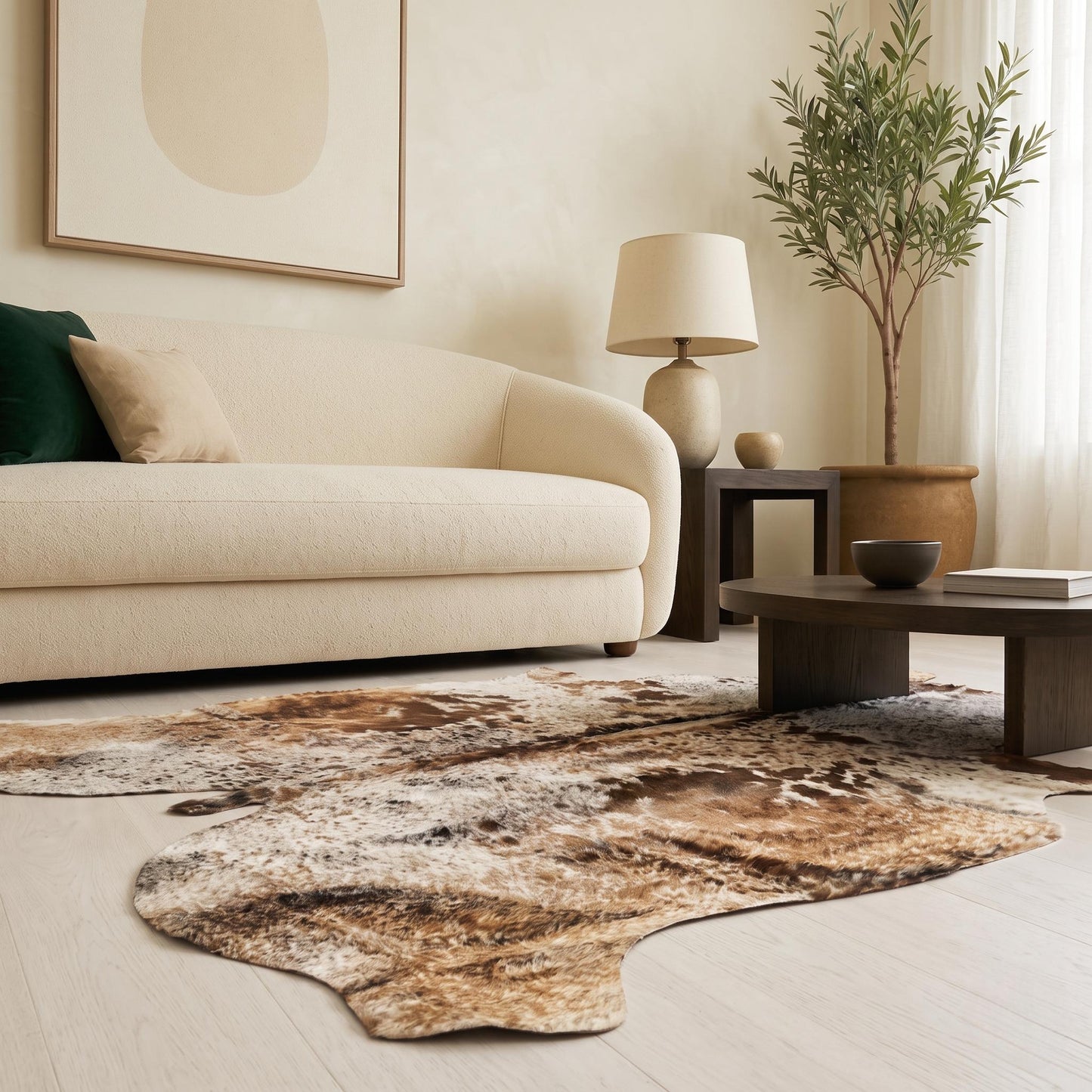 Natural Tan Brown Speckled Cowhide Rug – Handmade Hair-On Cow Skin Area Rug