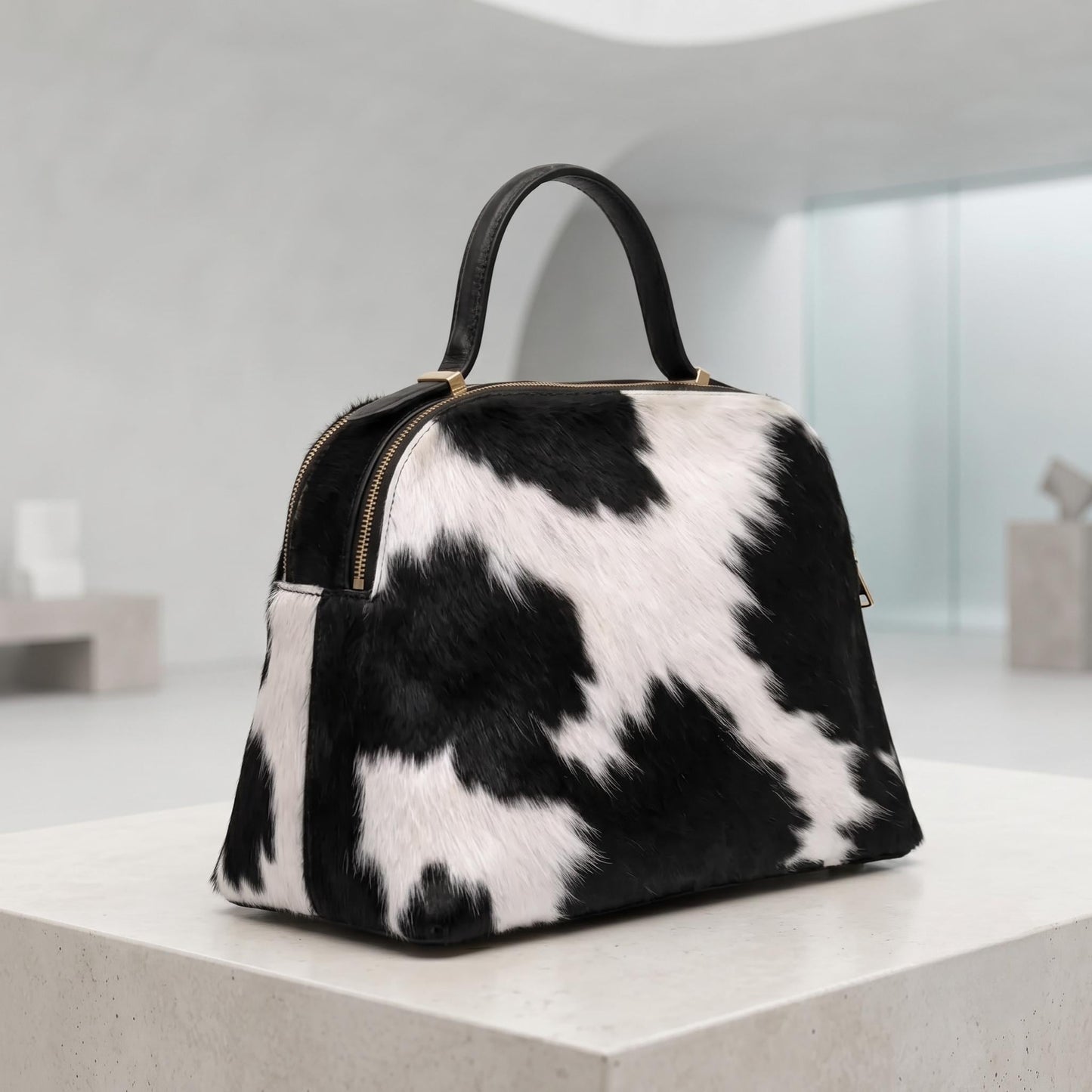 Natural Black & White Hair-On Cowhide Leather Handbag