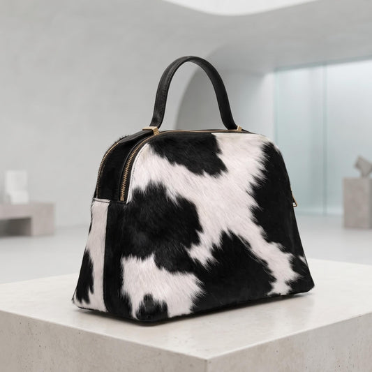 Natural Black & White Hair-On Cowhide Leather Handbag