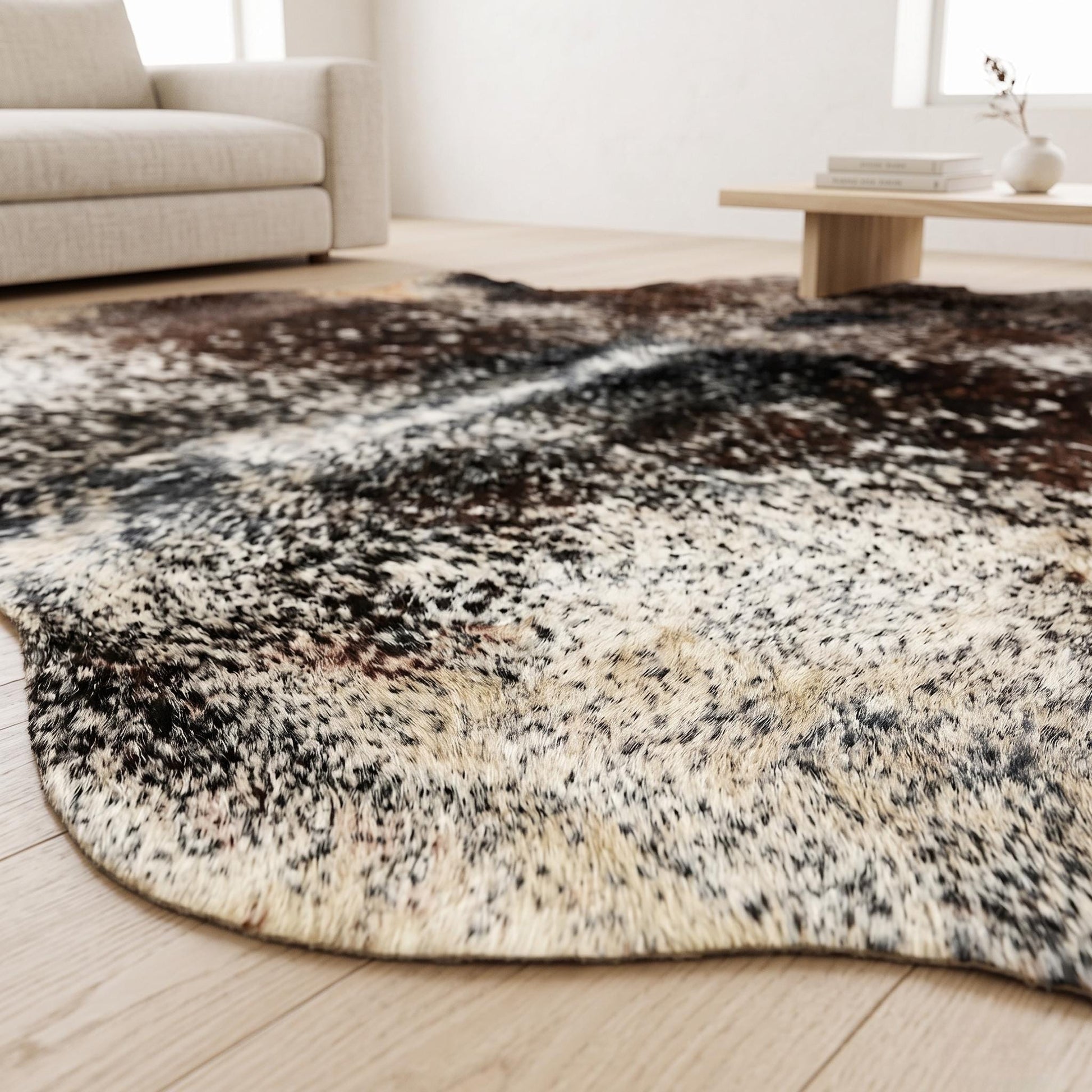 Natural Dark Speckled Black & Brown Cowhide Rug – Handmade Hair-On Area Rug