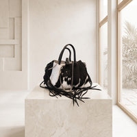 Natural Black & White Fringe Hair-On Cowhide Leather Bag