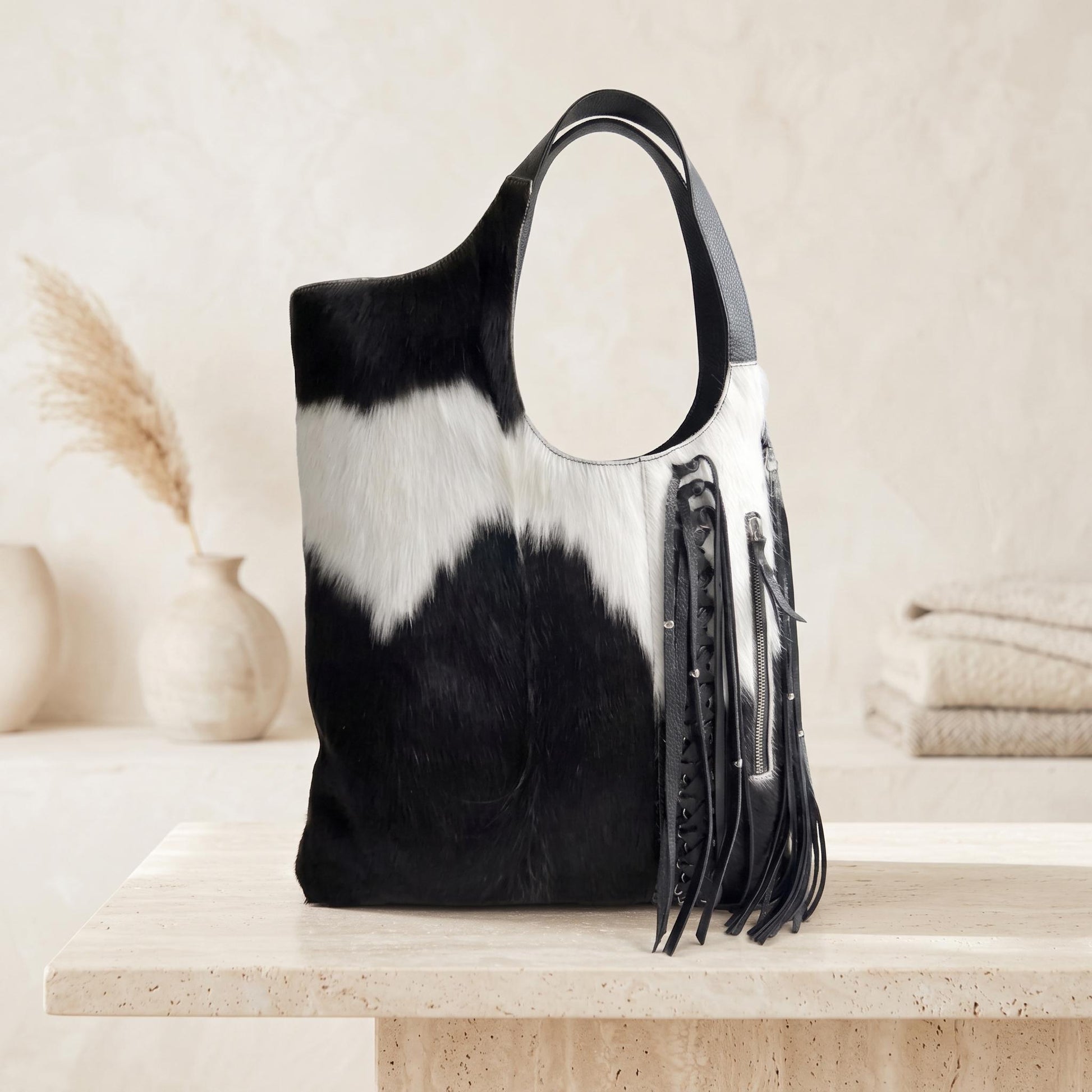 Natural Black & White Hair-On Cowhide Leather Bag