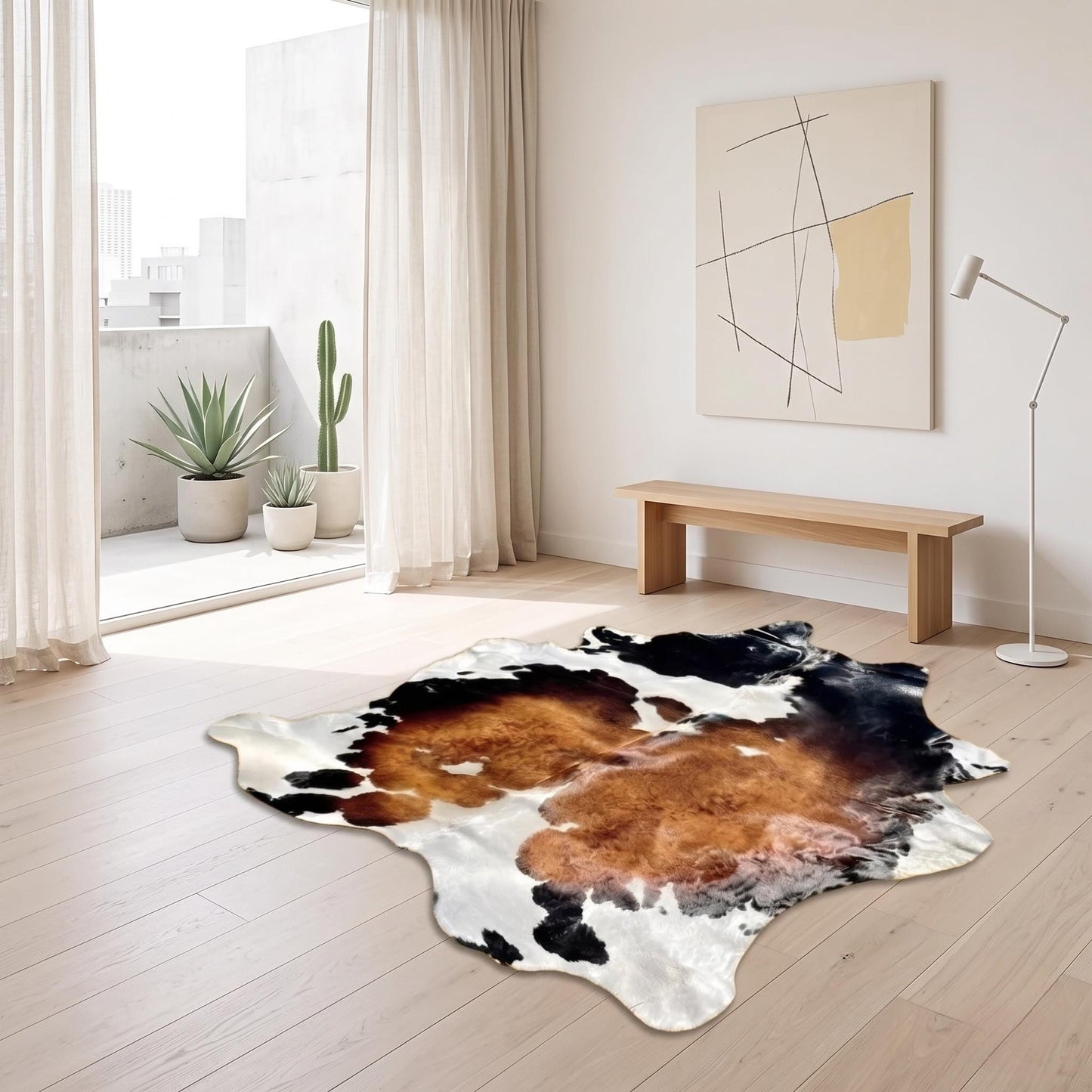 Natural Tricolor Black, Brown & White Cowhide Rug – Handmade Hair-On Cow Skin Area Rug