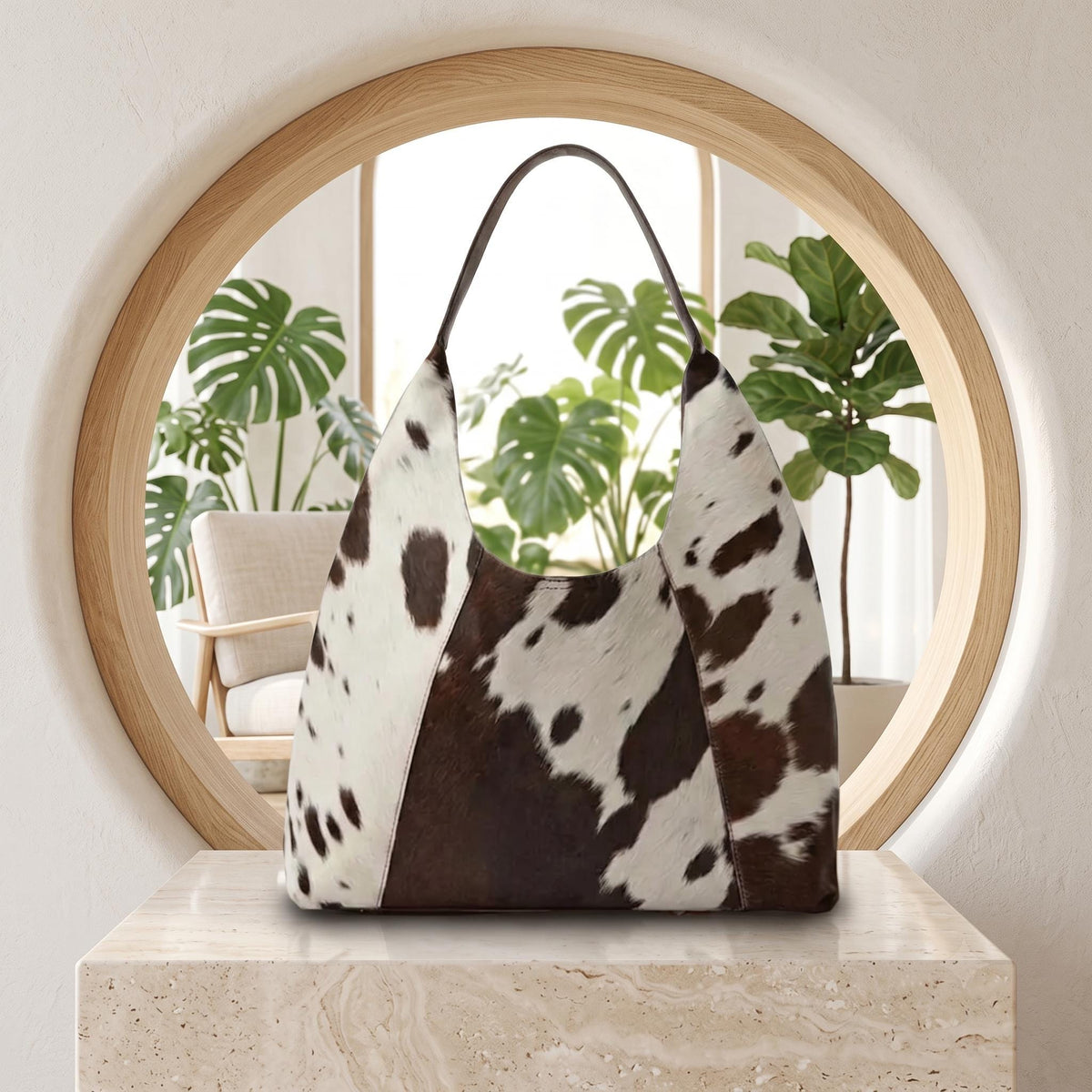 Natural Black & White Hair-On Cowhide Leather Hobo Bag
