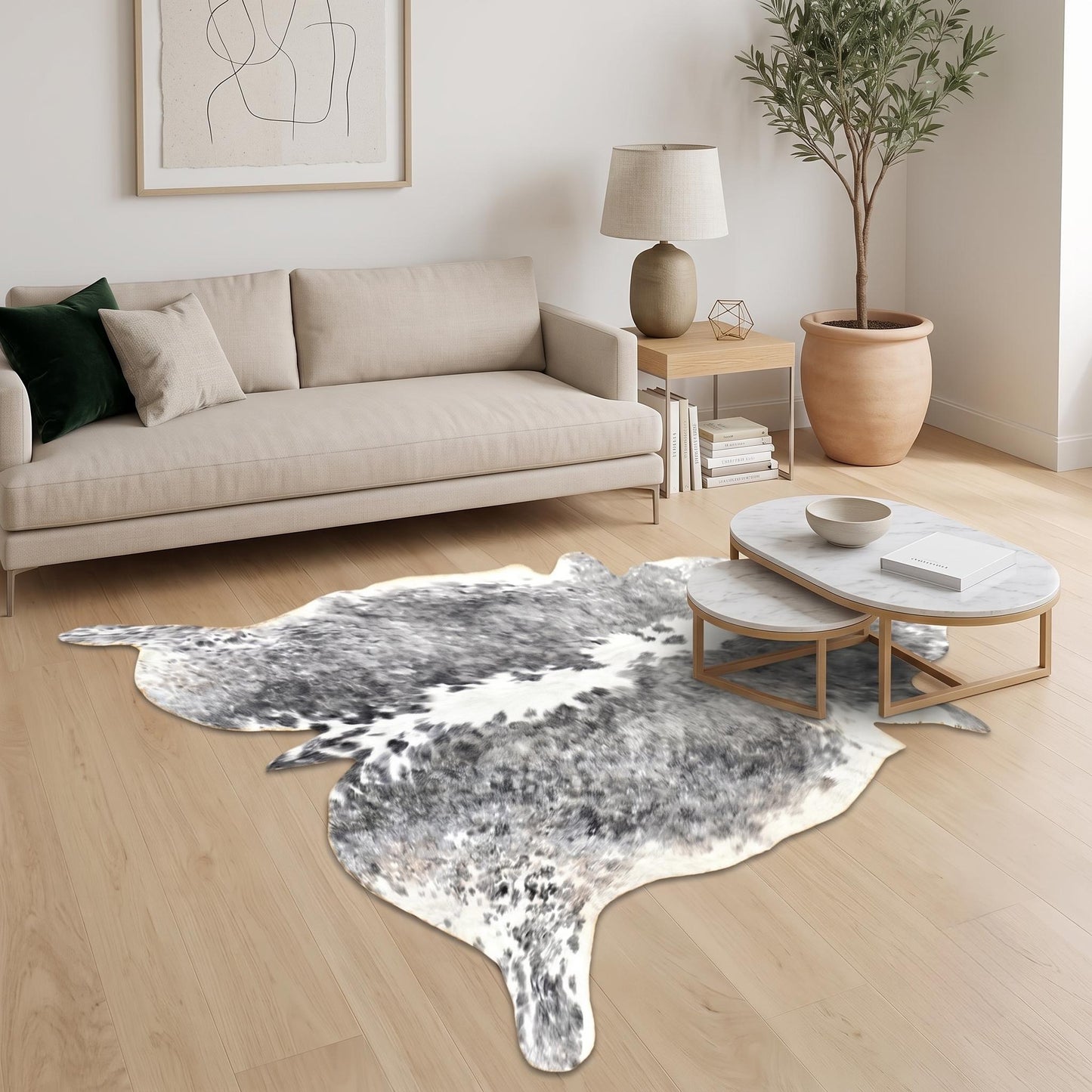 Natural Grey & White Cowhide Rug – Handmade Hair-On Cow Skin Area Rug
