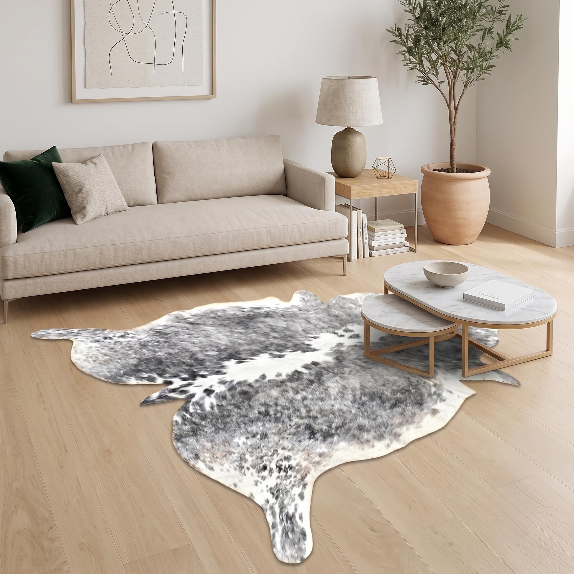 Natural Grey & White Cowhide Rug – Handmade Hair-On Cow Skin Area Rug