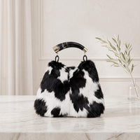 Natural Black & White Fluffy Hair-On Cowhide Leather Bag | Handmade Genuine Leather Handbag