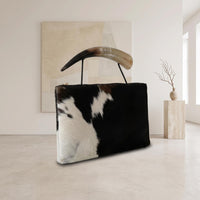 Natural Black & White Hair-On Cowhide Leather Bag with Authentic Horn Handle