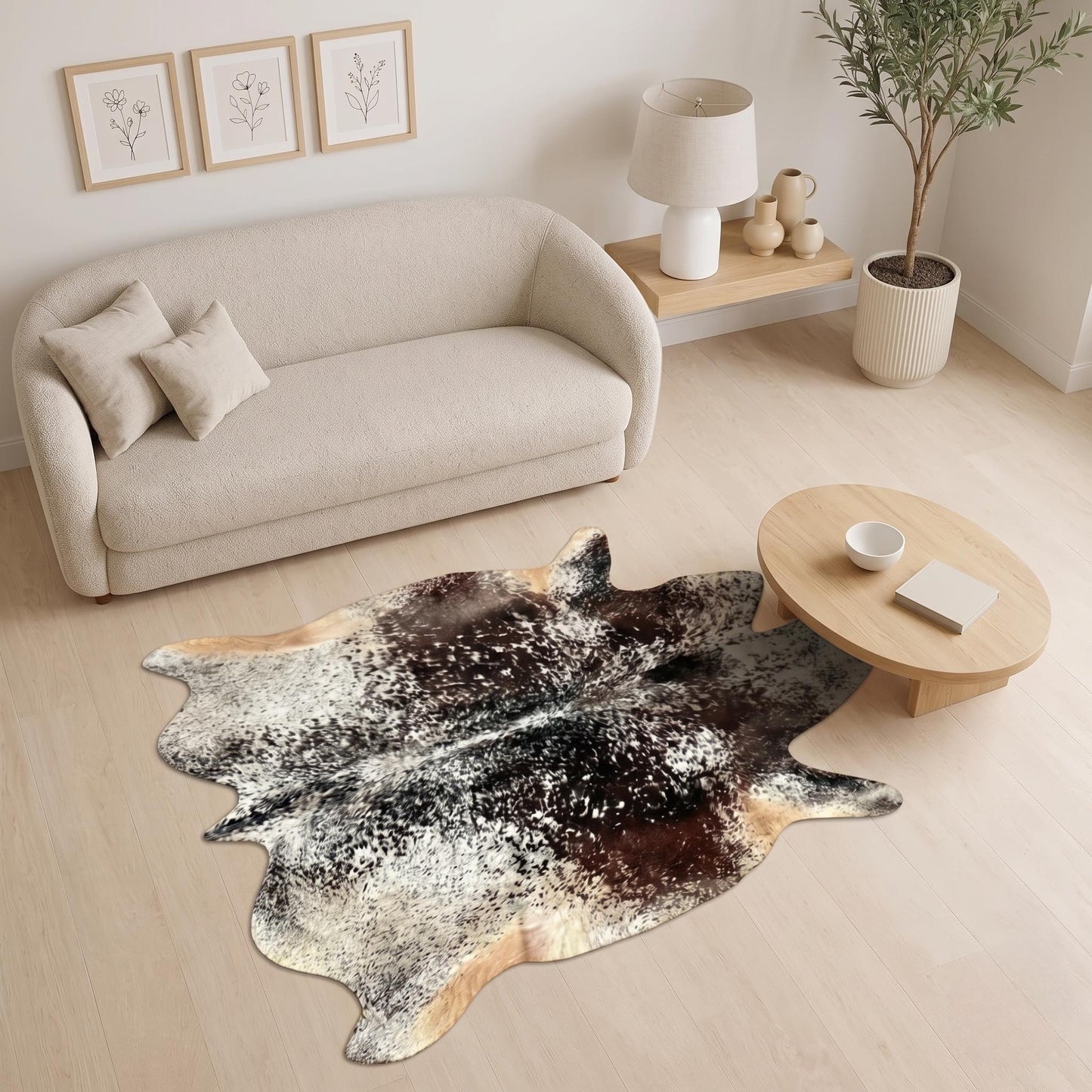 Natural Dark Speckled Black & Brown Cowhide Rug – Handmade Hair-On Area Rug