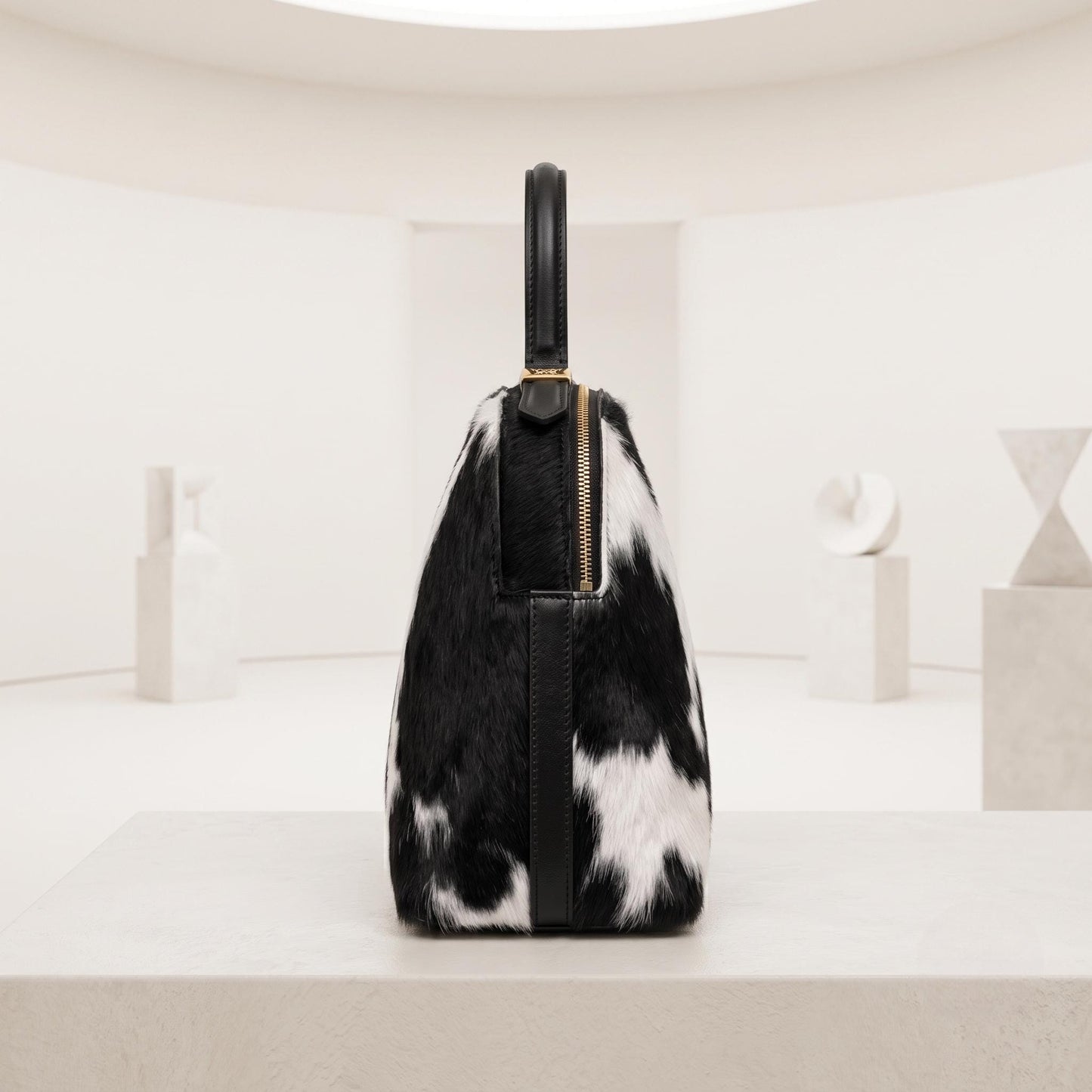 Natural Black & White Hair-On Cowhide Leather Handbag