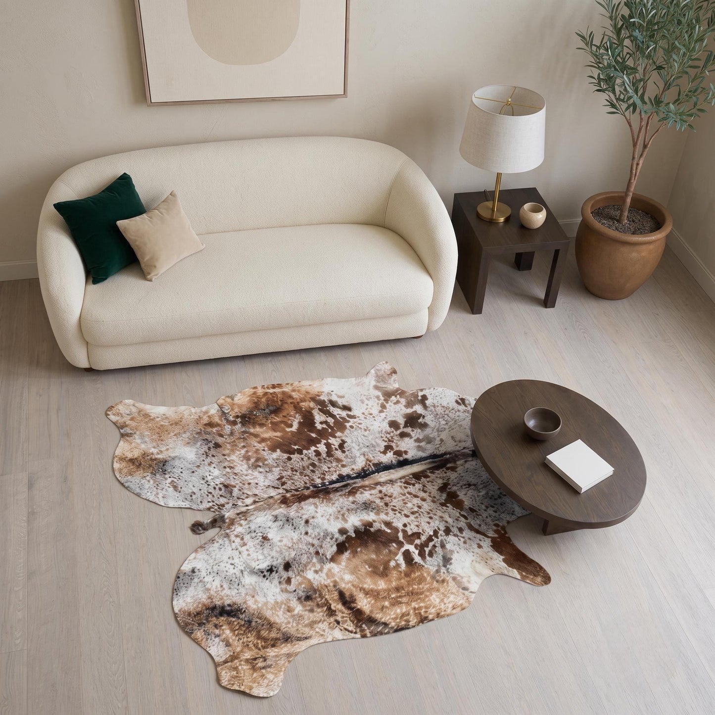 Natural Tan Brown Speckled Cowhide Rug – Handmade Hair-On Cow Skin Area Rug