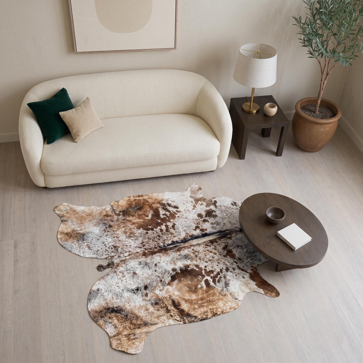 Natural Tan Brown Speckled Cowhide Rug – Handmade Hair-On Cow Skin Area Rug