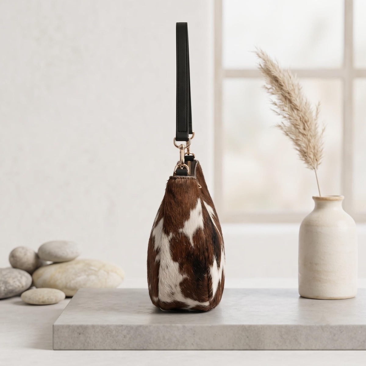 Natural Brown & White Hair-On Cowhide Leather Bag