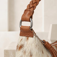 Natural Tan Brown & White Speckled Hair-On Cowhide Leather Shoulder Bag