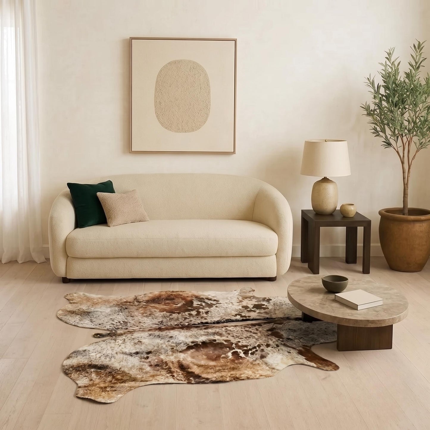 Natural Tan Brown Speckled Cowhide Rug – Handmade Hair-On Cow Skin Area Rug