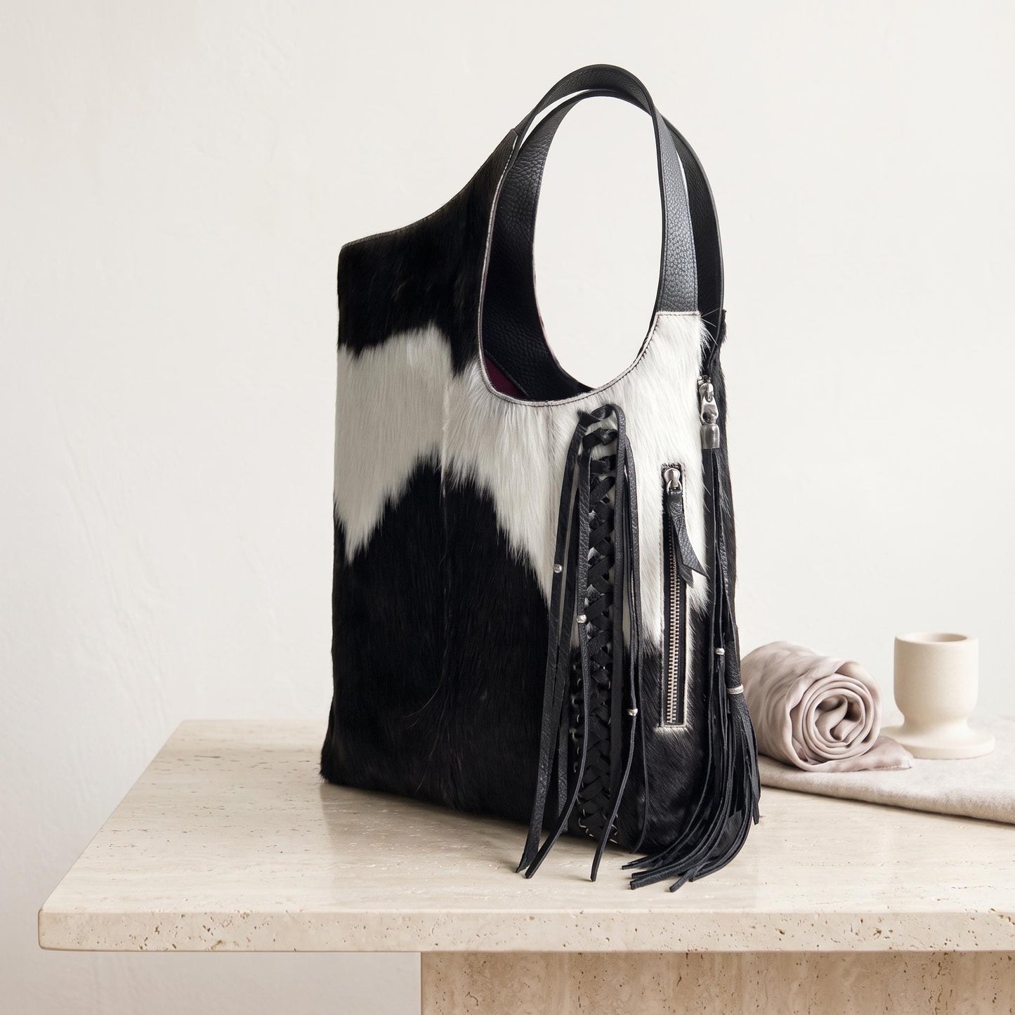 Natural Black & White Hair-On Cowhide Leather Bag