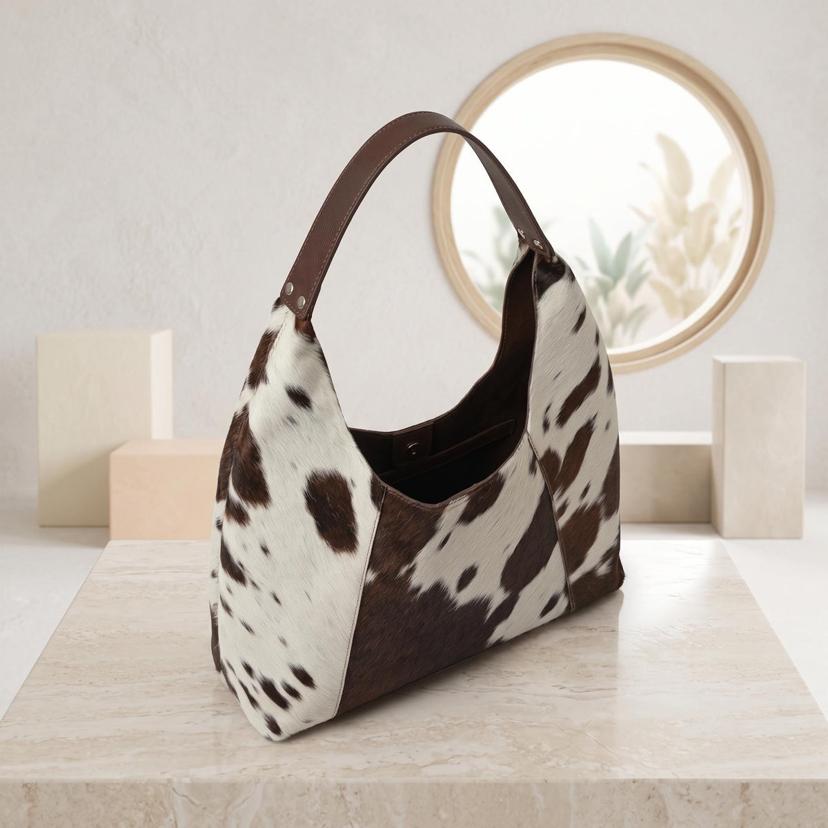 Natural Black & White Hair-On Cowhide Leather Hobo Bag