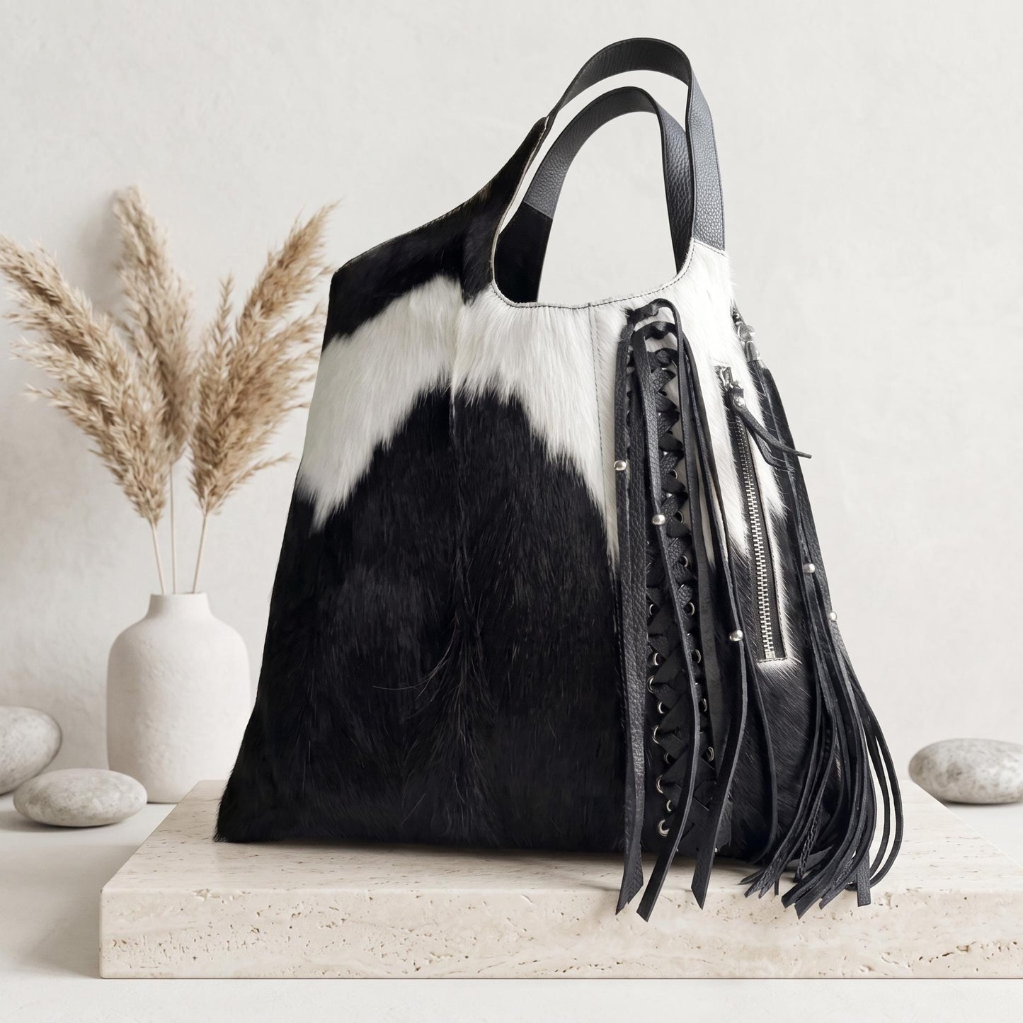 Natural Black & White Hair-On Cowhide Leather Bag