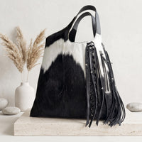 Natural Black & White Hair-On Cowhide Leather Bag