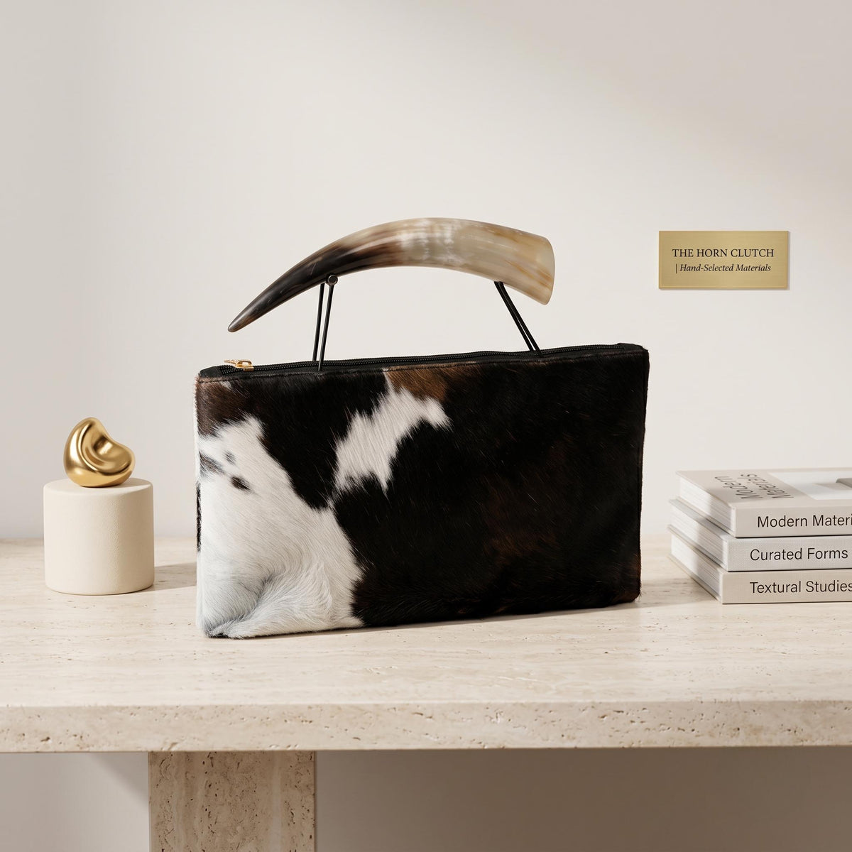 Natural Black & White Fluffy Hair-On Cowhide Leather Bag | Handmade Genuine Leather Handbag