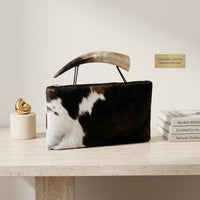Natural Black & White Fluffy Hair-On Cowhide Leather Bag | Handmade Genuine Leather Handbag