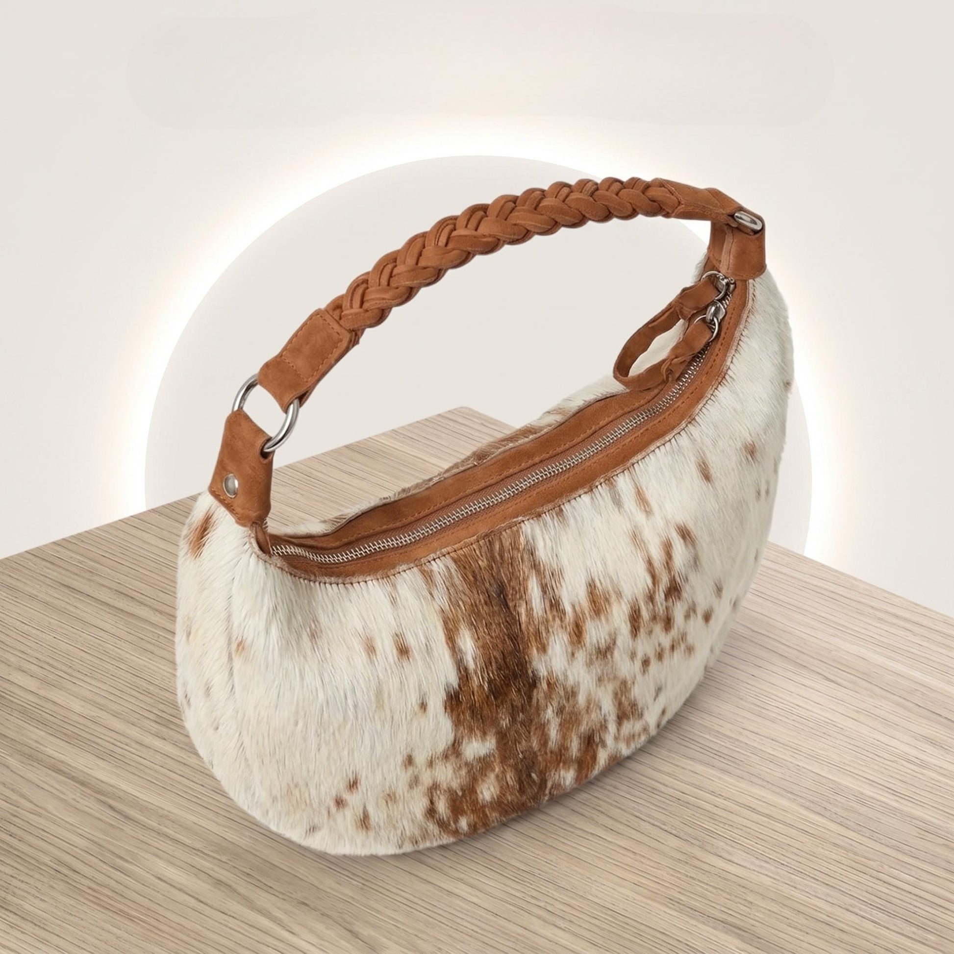 Natural Tan Brown & White Speckled Hair-On Cowhide Leather Shoulder Bag