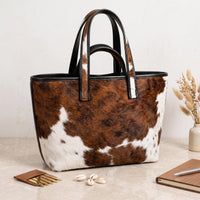 Natural Brown & White Hair-On Cowhide Leather Tote Bag