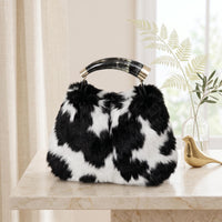 Natural Black & White Fluffy Hair-On Cowhide Leather Bag | Handmade Genuine Leather Handbag