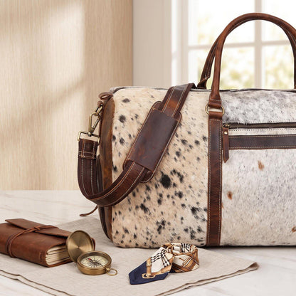Handcrafted Cowhide & Full-Grain Leather Duffel Bag | Unique Western Weekender