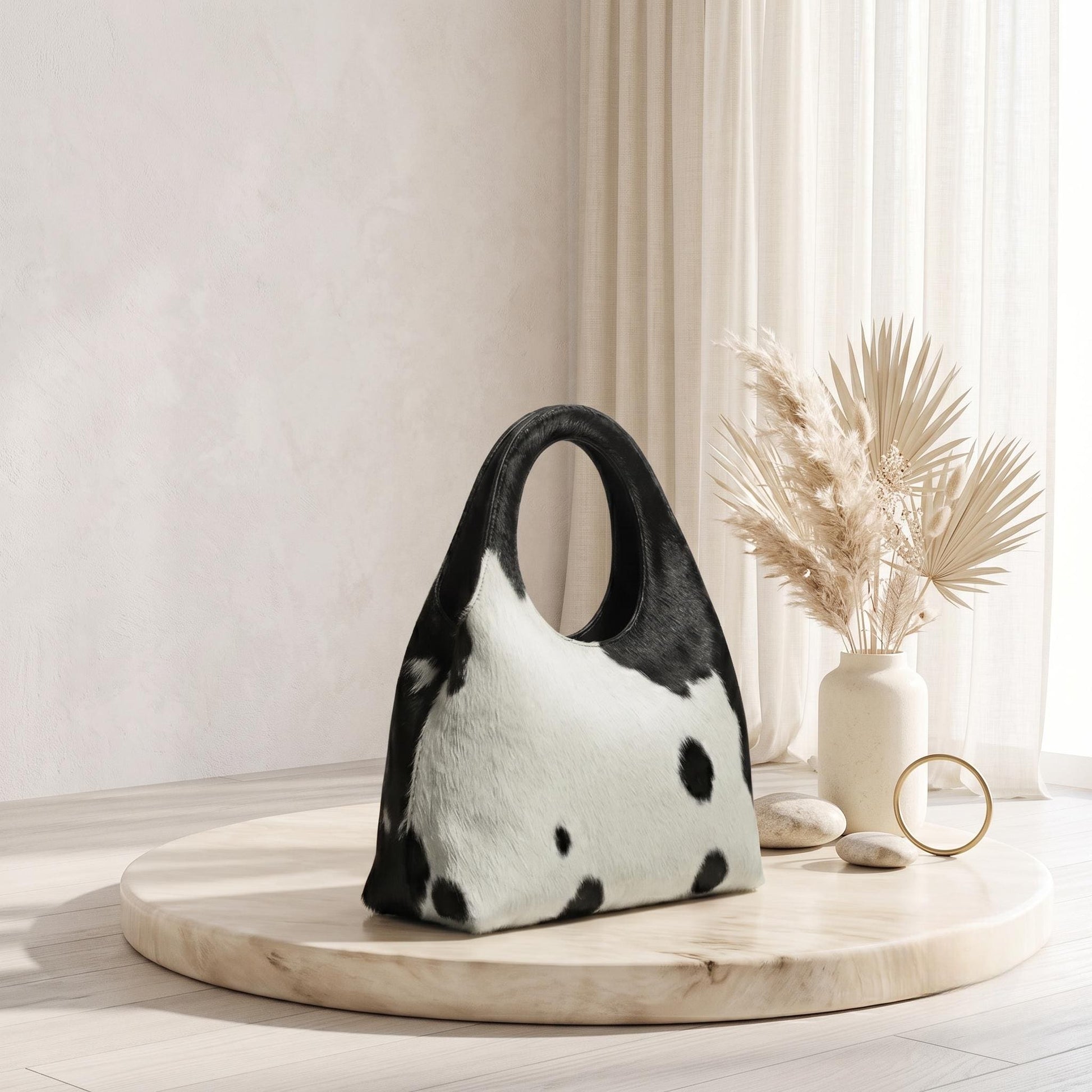 Natural White & Black Spotted Hair-On Cowhide Leather Bag
