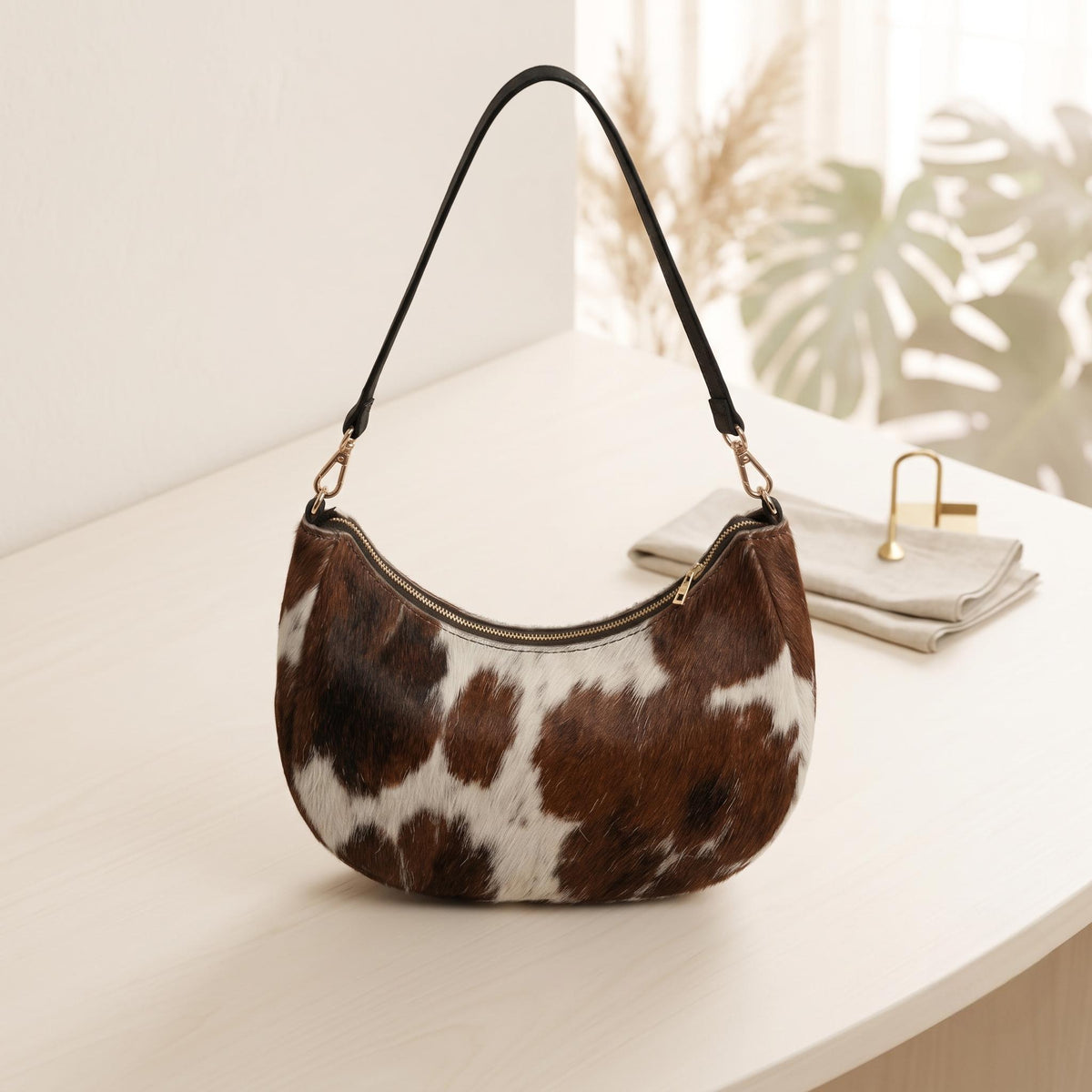 Natural Brown & White Hair-On Cowhide Leather Bag