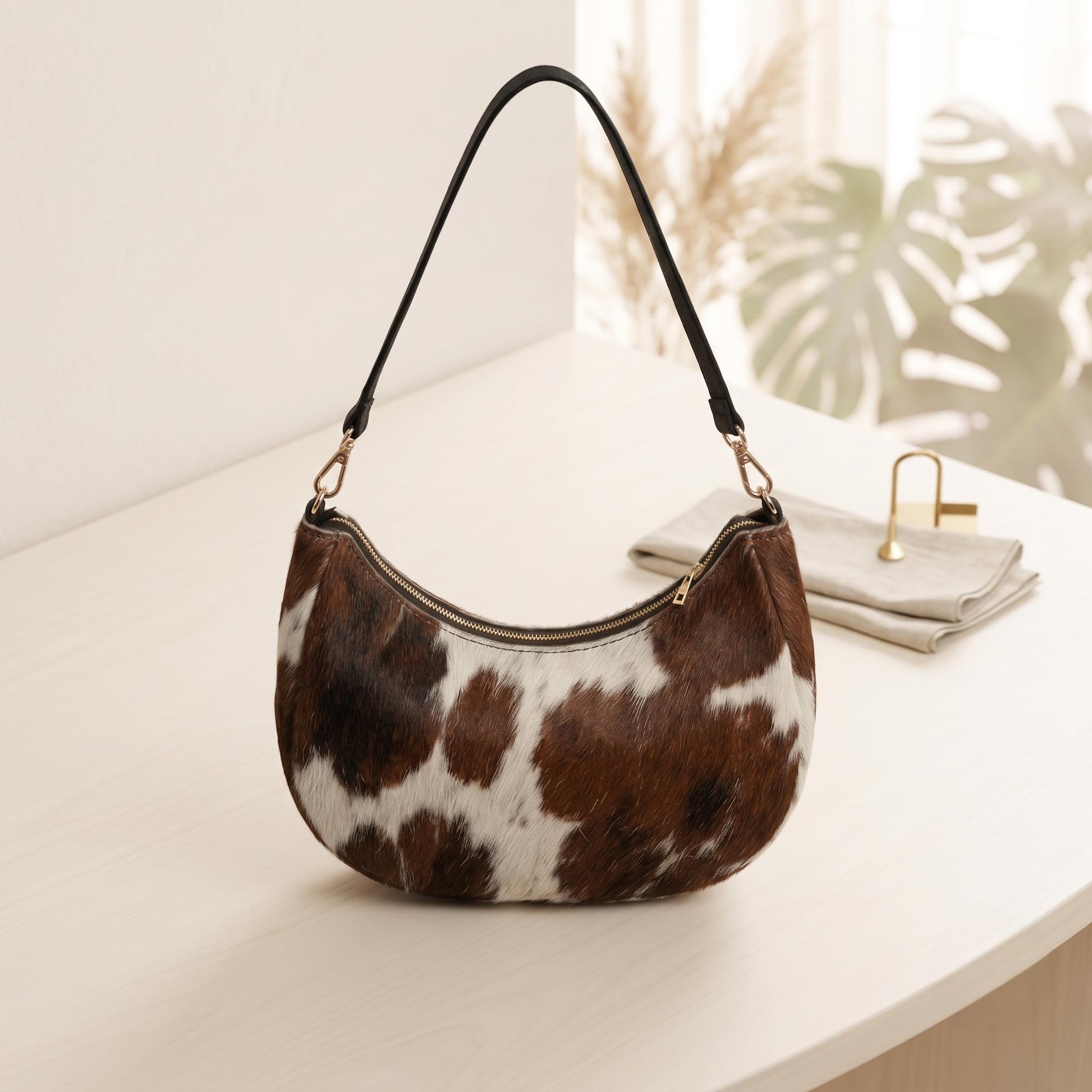 Natural Brown & White Hair-On Cowhide Leather Bag