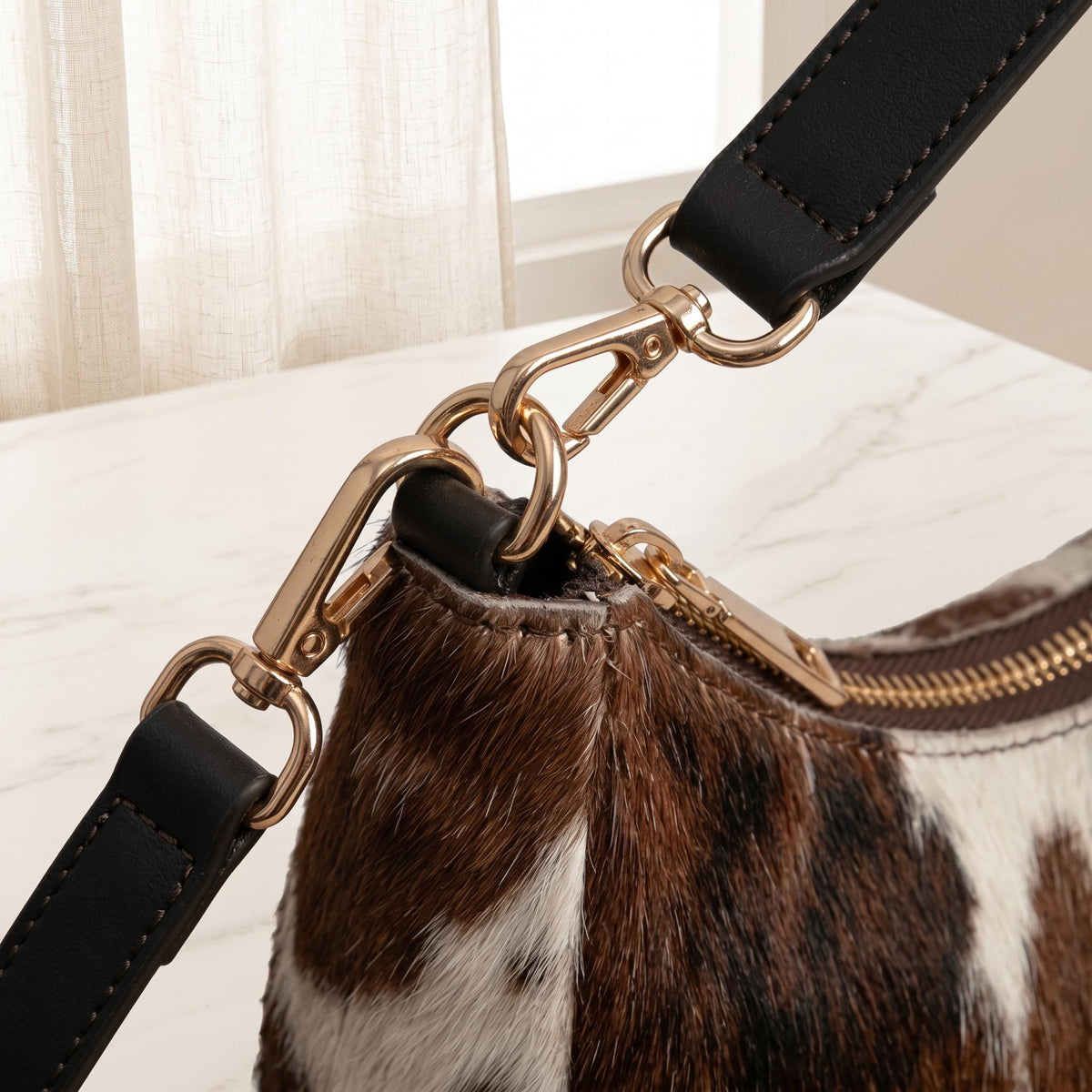 Natural Brown & White Hair-On Cowhide Leather Bag