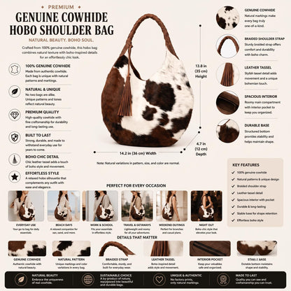 Natural Brown & White Hair-On Cowhide Leather Hobo Bag