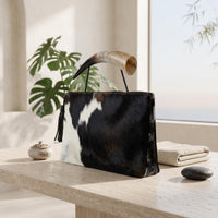 Natural Black & White Fluffy Hair-On Cowhide Leather Bag | Handmade Genuine Leather Handbag