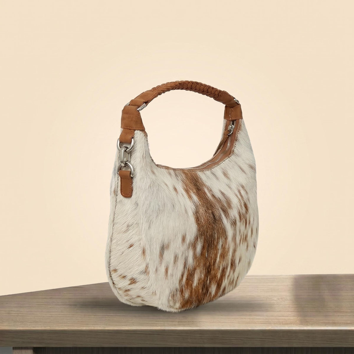 Natural Tan Brown & White Speckled Hair-On Cowhide Leather Shoulder Bag