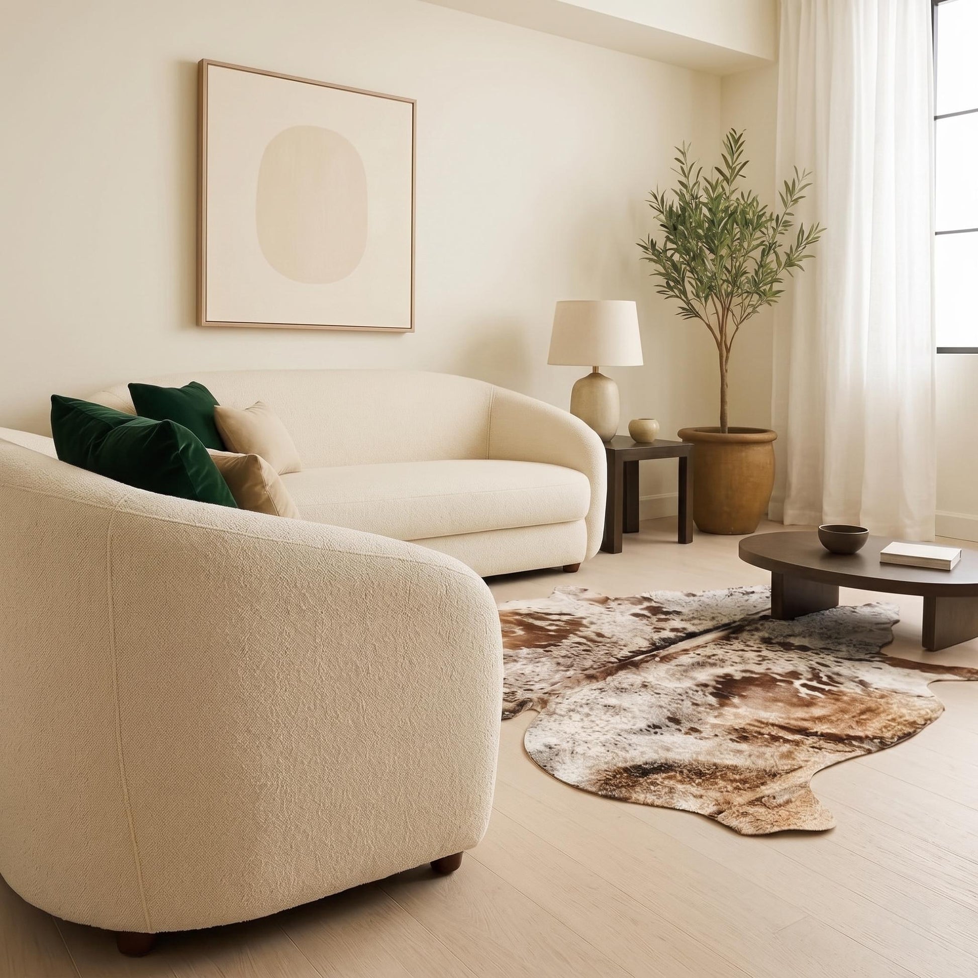 Natural Tan Brown Speckled Cowhide Rug – Handmade Hair-On Cow Skin Area Rug