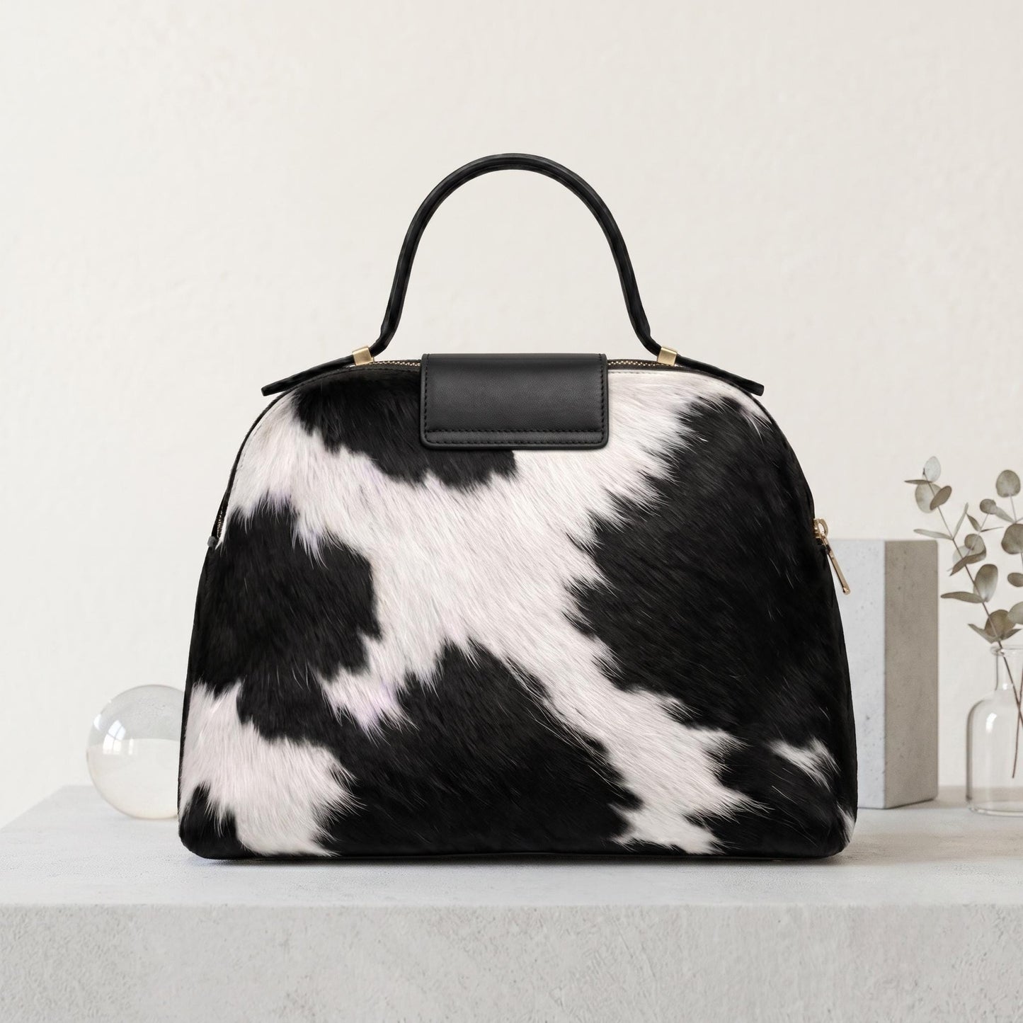 Natural Black & White Hair-On Cowhide Leather Handbag