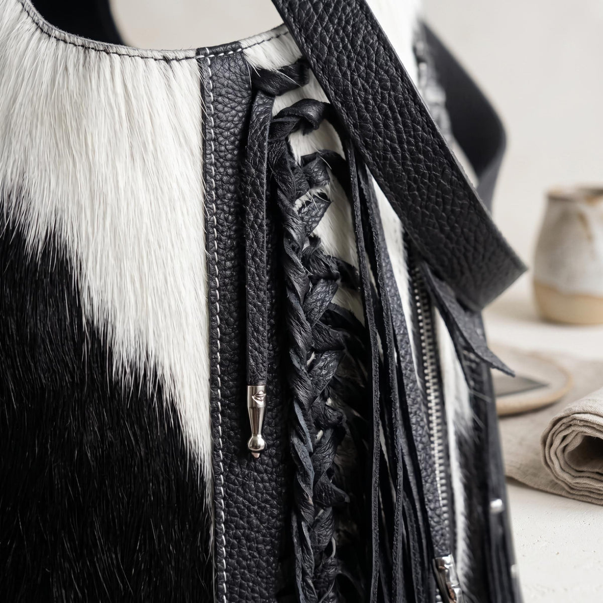 Natural Black & White Hair-On Cowhide Leather Bag