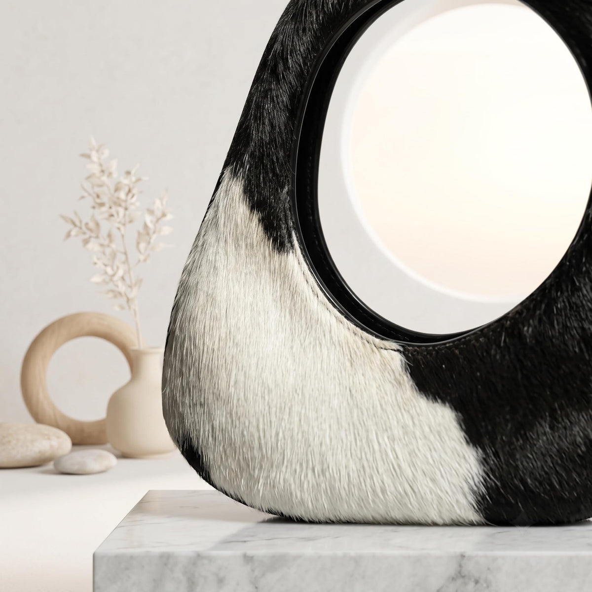 Natural White & Black Spotted Hair-On Cowhide Leather Bag